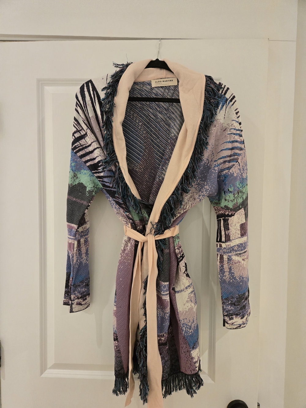 Aldo Martins X Antropologie Printed Fringe Robe with Cream Shawl Collar